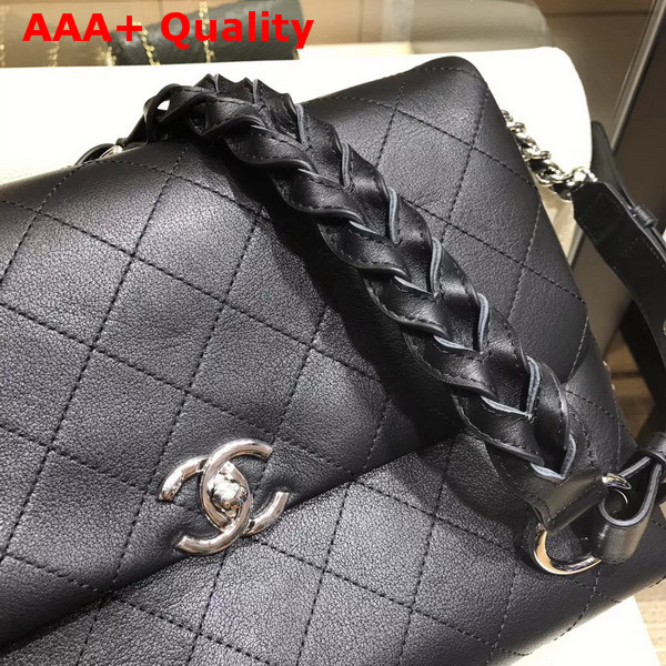 Chanel Flap Bag Grained Calfskin Braided Calfskin Silver Tone Metal Black A57117 Replica