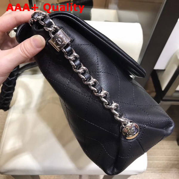 Chanel Flap Bag Grained Calfskin Braided Calfskin Silver Tone Metal Black A57117 Replica