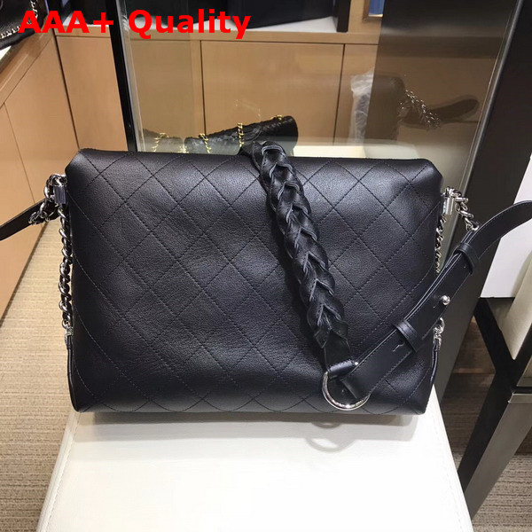 Chanel Flap Bag Grained Calfskin Braided Calfskin Silver Tone Metal Black A57117 Replica