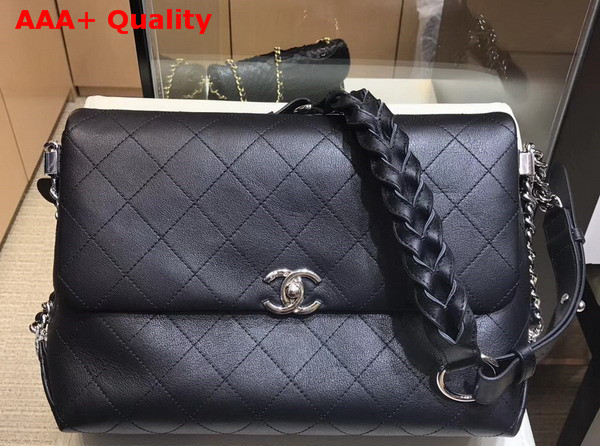 Chanel Flap Bag Grained Calfskin Braided Calfskin Silver Tone Metal Black A57117 Replica