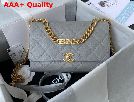 Chanel Flap Bag Grained Calfskin Gold Tone Metal Gray Ref AS2764 Replica