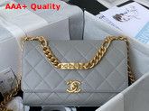 Chanel Flap Bag Grained Calfskin Gold Tone Metal Gray Ref AS2764 Replica