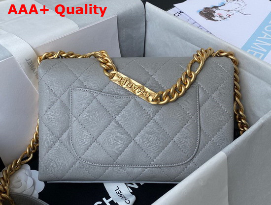 Chanel Flap Bag Grained Calfskin Gold Tone Metal Gray Ref AS2764 Replica