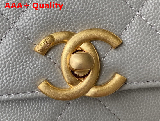 Chanel Flap Bag Grained Calfskin Gold Tone Metal Gray Ref AS2764 Replica