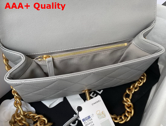 Chanel Flap Bag Grained Calfskin Gold Tone Metal Gray Ref AS2764 Replica