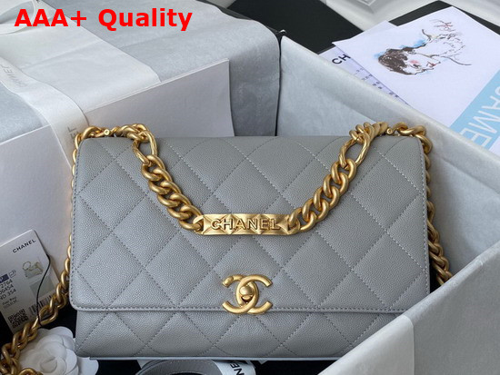 Chanel Flap Bag Grained Calfskin Gold Tone Metal Gray Ref AS2764 Replica