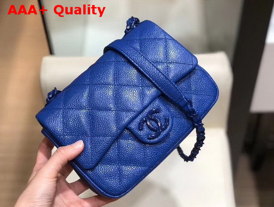 Chanel Flap Bag Grained Calfskin and Lacequered Metal Dark Blue AS1784 Replica