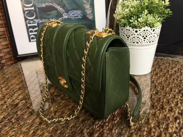 Chanel Flap Bag Green Lambskin Gold Hardware for Sale