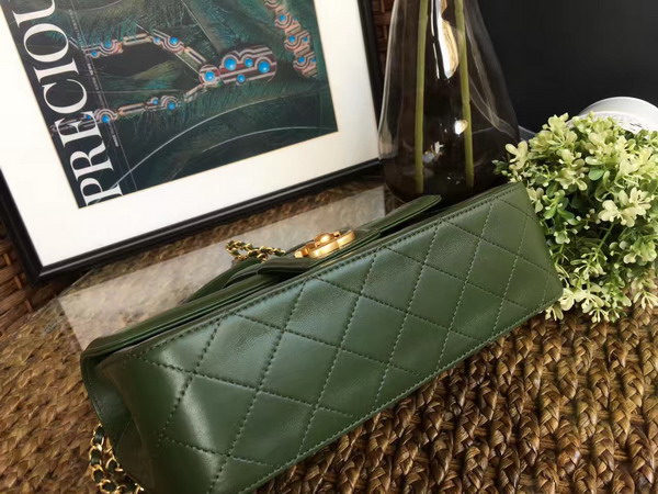 Chanel Flap Bag Green Lambskin Gold Hardware for Sale