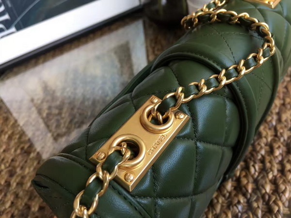 Chanel Flap Bag Green Lambskin Gold Hardware for Sale