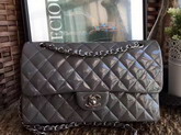 Chanel Flap Bag Grey Patent Leather Silver Tone Metal For Sale