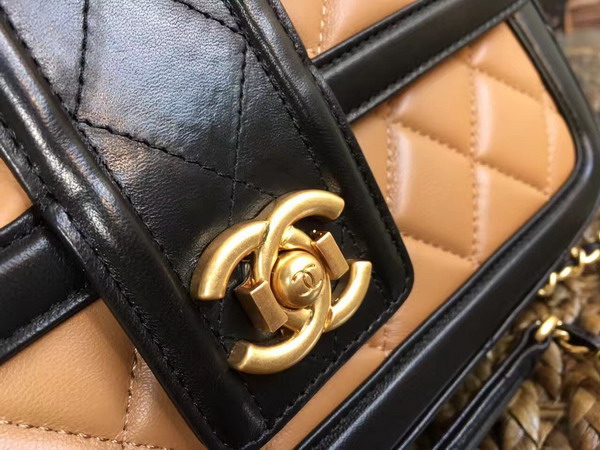 Chanel Flap Bag Lambskin Beige and Black for Sale