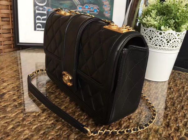 Chanel Flap Bag Lambskin Black Gold Hardware for Sale