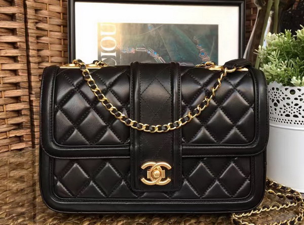 Chanel Flap Bag Lambskin Black Gold Hardware for Sale