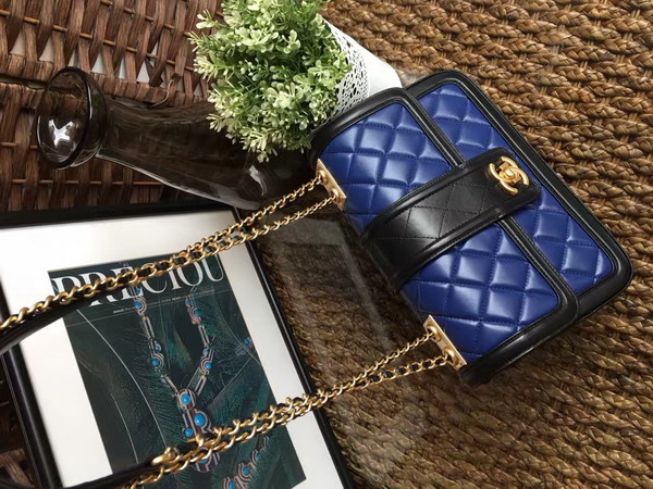 Chanel Flap Bag Lambskin Blue and Black for Sale