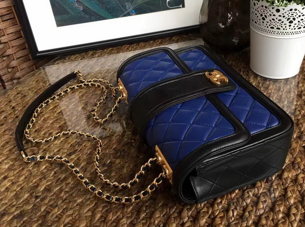 Chanel Flap Bag Lambskin Blue and Black for Sale