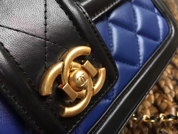 Chanel Flap Bag Lambskin Blue and Black for Sale