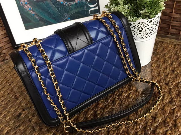 Chanel Flap Bag Lambskin Blue and Black for Sale