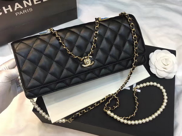 Chanel Flap Bag Lambskin Fantasy Pearls Gold Metal Black for Sale