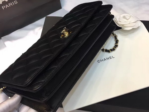 Chanel Flap Bag Lambskin Fantasy Pearls Gold Metal Black for Sale