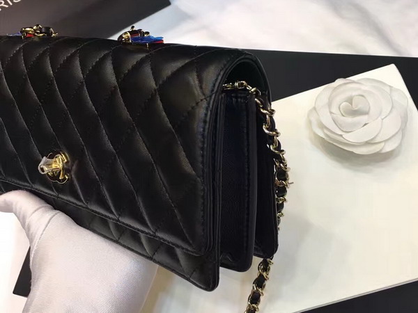 Chanel Flap Bag Lambskin Fantasy Pearls Gold Metal Black for Sale