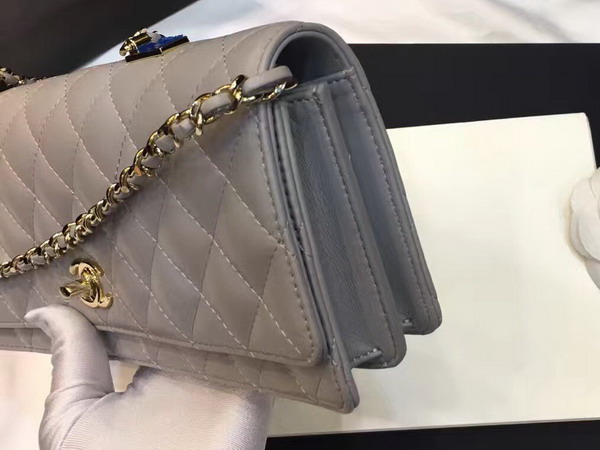 Chanel Flap Bag Lambskin Fantasy Pearls Gold Metal Grey for Sale