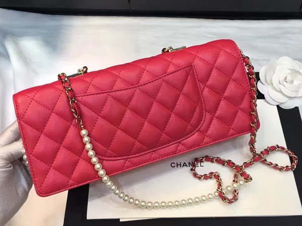 Chanel Flap Bag Lambskin Fantasy Pearls Gold Metal Red for Sale