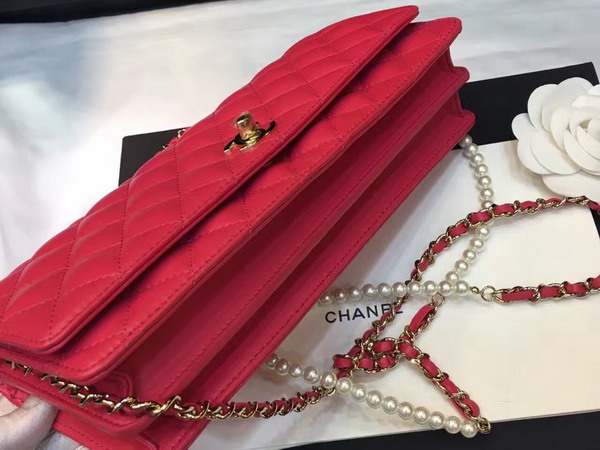 Chanel Flap Bag Lambskin Fantasy Pearls Gold Metal Red for Sale