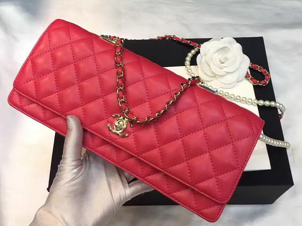 Chanel Flap Bag Lambskin Fantasy Pearls Gold Metal Red for Sale