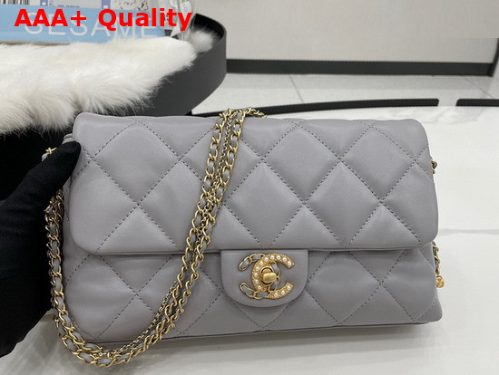 Chanel Flap Bag Lambskin Gold Metal Gray Ref AS2563 Replica