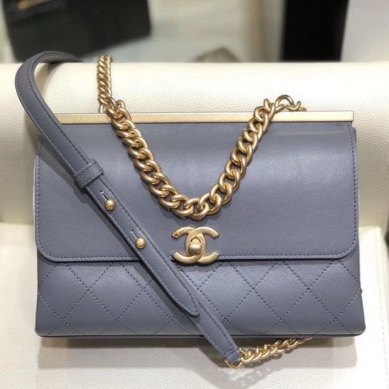 Chanel Flap Bag Lambskin Gold Tone Metal Light Blue