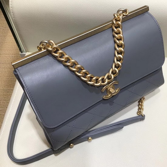 Chanel Flap Bag Lambskin Gold Tone Metal Light Blue