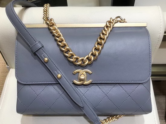 Chanel Flap Bag Lambskin Gold Tone Metal Light Blue