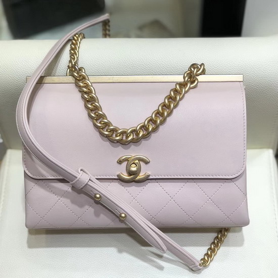 Chanel Flap Bag Lambskin Gold Tone Metal Light Pink