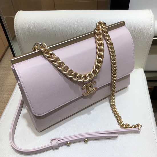 Chanel Flap Bag Lambskin Gold Tone Metal Light Pink