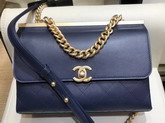 Chanel Flap Bag Lambskin Gold Tone Metal Navy Blue