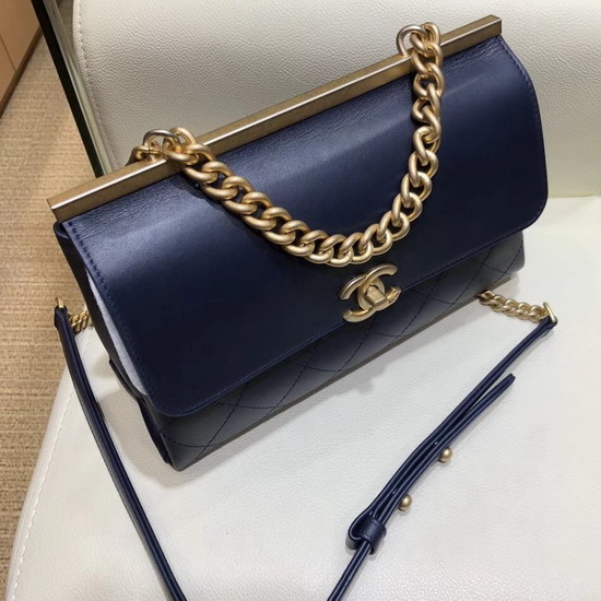 Chanel Flap Bag Lambskin Gold Tone Metal Navy Blue