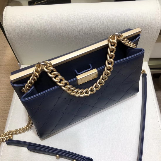 Chanel Flap Bag Lambskin Gold Tone Metal Navy Blue