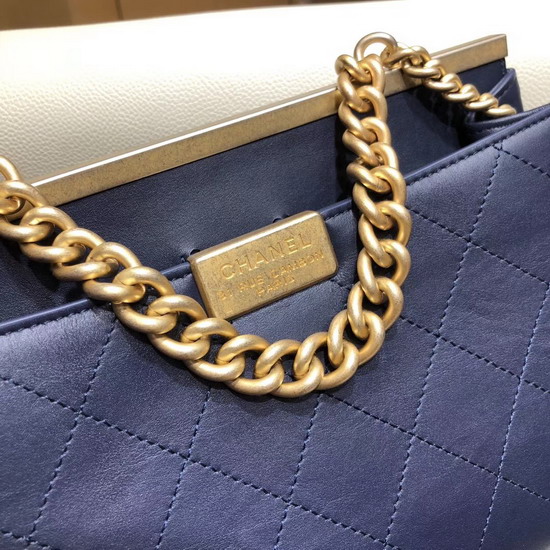 Chanel Flap Bag Lambskin Gold Tone Metal Navy Blue