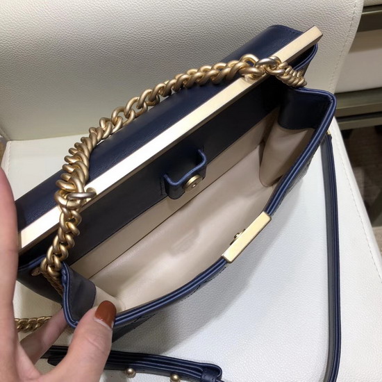 Chanel Flap Bag Lambskin Gold Tone Metal Navy Blue