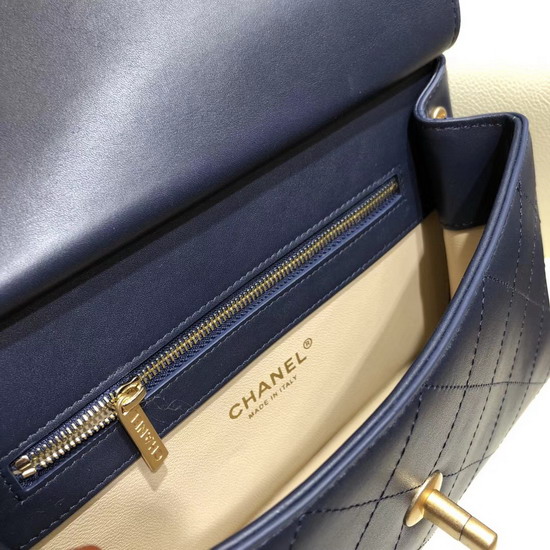 Chanel Flap Bag Lambskin Gold Tone Metal Navy Blue