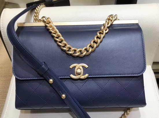 Chanel Flap Bag Lambskin Gold Tone Metal Navy Blue