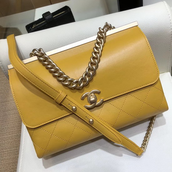 Chanel Flap Bag Lambskin Gold Tone Metal Yellow