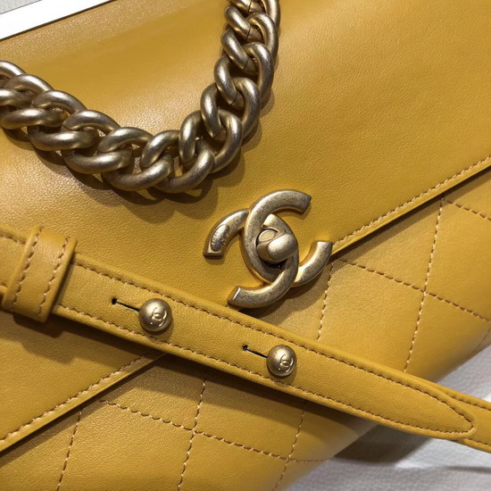 Chanel Flap Bag Lambskin Gold Tone Metal Yellow