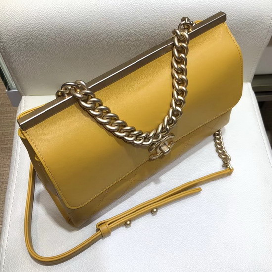 Chanel Flap Bag Lambskin Gold Tone Metal Yellow