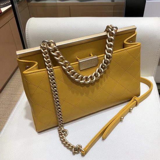 Chanel Flap Bag Lambskin Gold Tone Metal Yellow