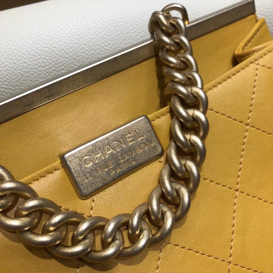 Chanel Flap Bag Lambskin Gold Tone Metal Yellow