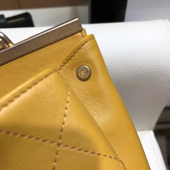 Chanel Flap Bag Lambskin Gold Tone Metal Yellow