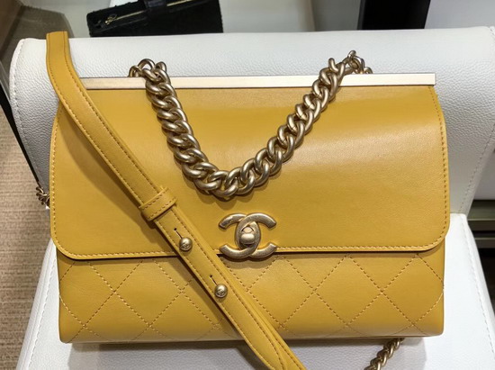 Chanel Flap Bag Lambskin Gold Tone Metal Yellow