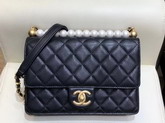 Chanel Flap Bag Lambskin Imitaion Pearls and Gold Tone Metal Black AS0585